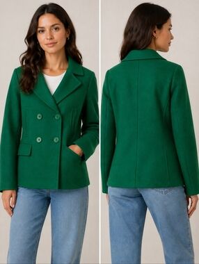 Lacoste Green Wool Peacoat Jacket Spring Prep Plaid Lined M